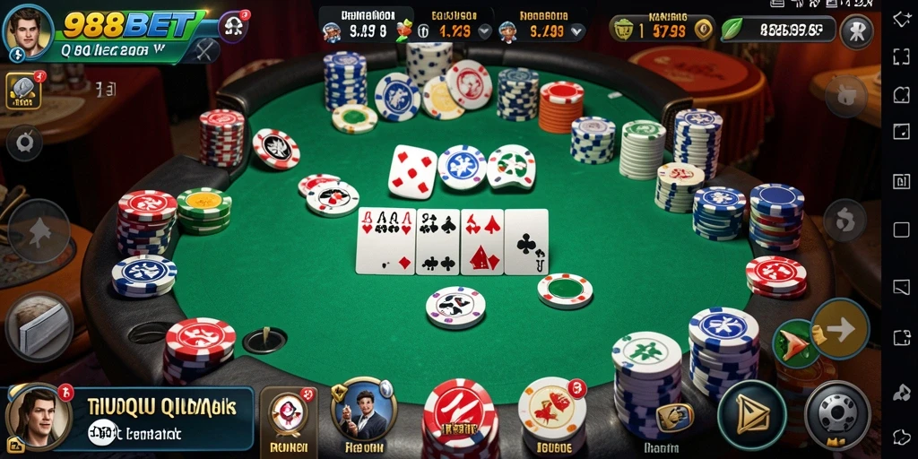 Tangkapan layar utama 988BET menunjukkan gameplay menegangkan QiuQiu.