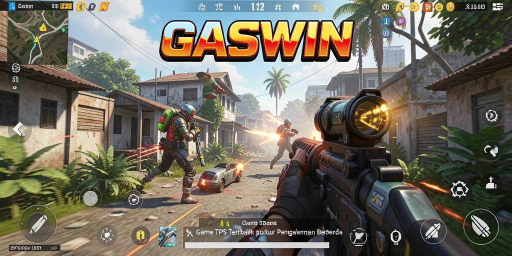 Tangkapan layar GASWIN menunjukkan gameplay seru dalam pertempuran TPS.