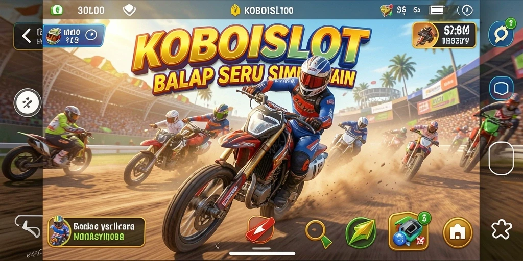 Screenshot gameplay KOBOISLOT yang menunjukkan balapan seru dan cepat.