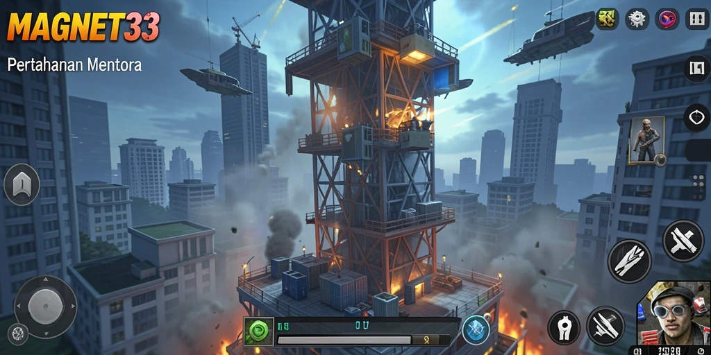Tampilan gameplay MAGNET33 yang menegangkan dalam mode Tower Defense.
