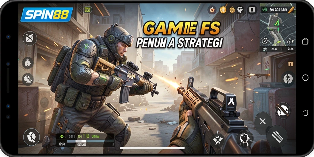 Screenshot gameplay SPIN88 menampilkan aksi mendebarkan dalam pertempuran FPS.